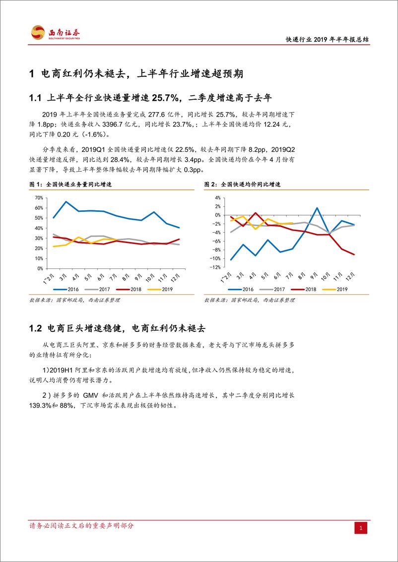 《快递行业2019年半年报总结：量增价减，盈利分化-20190904-西南证券-17页》 - 第5页预览图