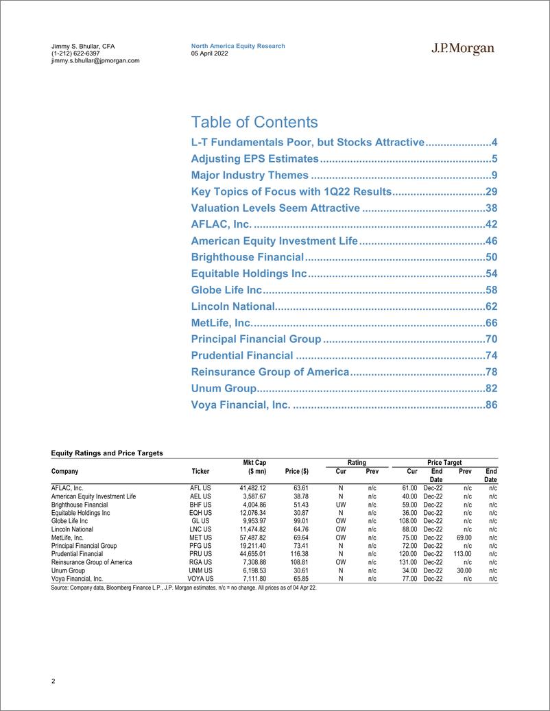 《J.P 摩根-美股保险行业-LT持谨慎态度，但更高的利率、健康的资产负债表和较低的估值使股票具有吸引力-2022.4.5-106页》 - 第3页预览图