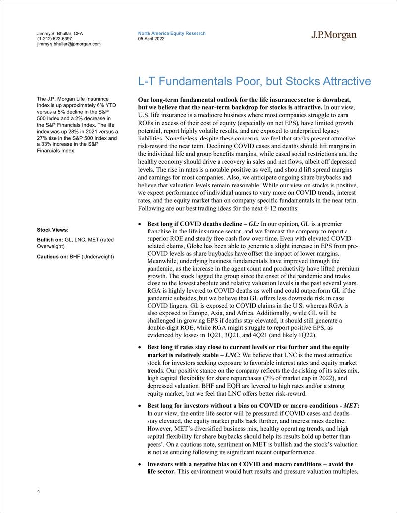 《J.P 摩根-美股保险行业-LT持谨慎态度，但更高的利率、健康的资产负债表和较低的估值使股票具有吸引力-2022.4.5-106页》 - 第5页预览图