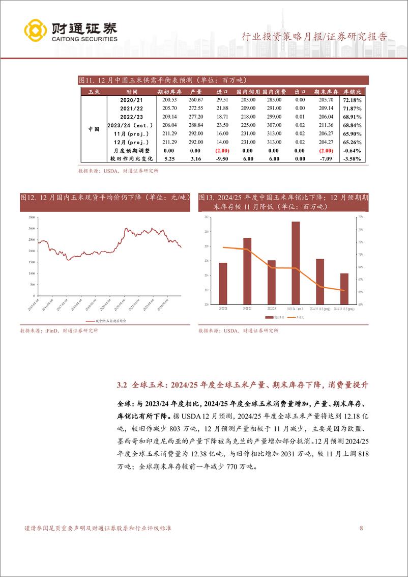 《农林牧渔行业12月USDA跟踪月报：12月USDA下调全球小麦、玉米产量，上调大豆产量预测-241225-财通证券-14页》 - 第8页预览图