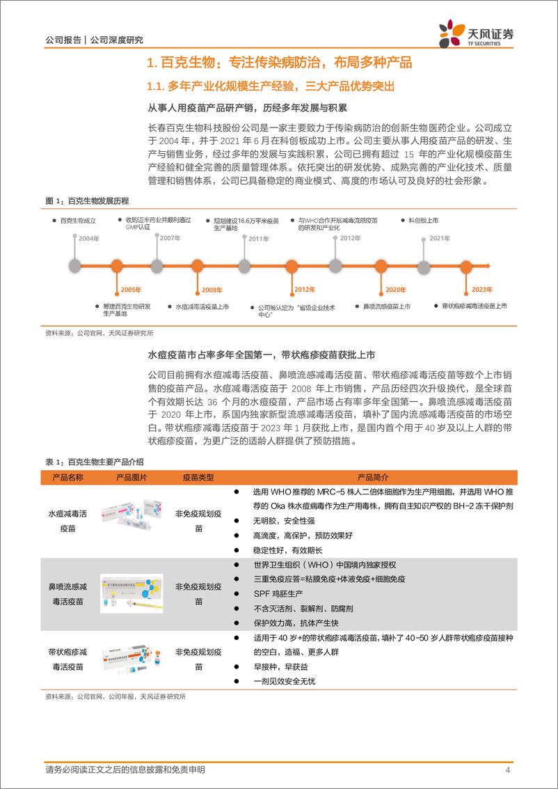 《百克生物(688276)水痘疫苗市占率高，带状疱疹疫苗放量潜力优秀-240813-天风证券-22页》 - 第4页预览图