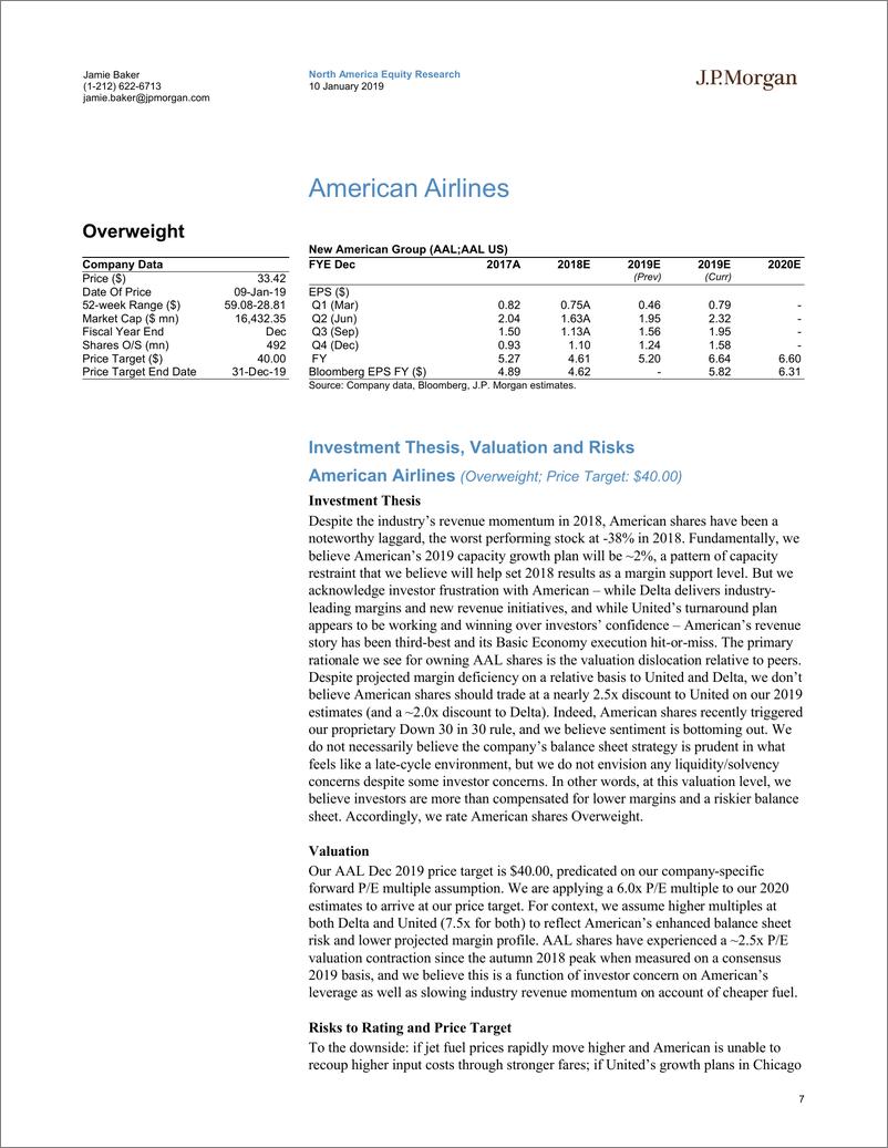《J.P. 摩根-美股-航空业-美国航空业：估值更高，但倍数更低-2019.1.10-30页》 - 第8页预览图