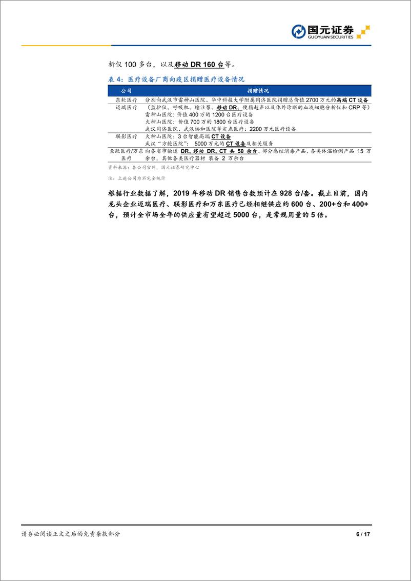 《医疗保健设备与服务行业移动DR专题报告：移动DR，抗疫八面玲珑，后势大有所为-20200401-国元证券-17页》 - 第7页预览图