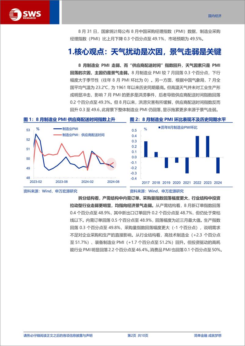 《中采PMI点评：PMI再走弱，天气扰动or景气下行？-240831-申万宏源-10页》 - 第2页预览图