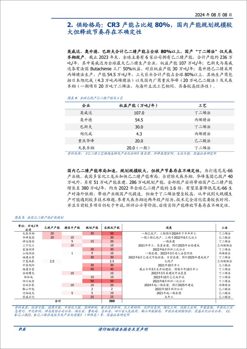 《中国化学(601117)从尼龙66产业链看中国化学己二睛项目前景-240808-国盛证券-19页》 - 第6页预览图