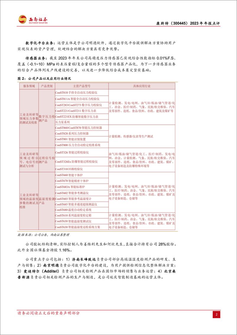 《康斯特-300445.SZ-2023年利润实现高增长，MEMS压力传感器未来可期-20240402-西南证券-13页》 - 第5页预览图