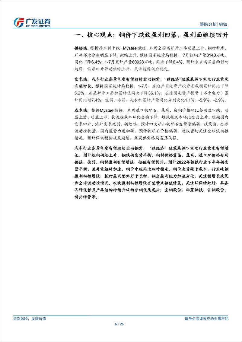 《钢铁行业周报（2022年第33周）：钢价下跌致盈利回落，盈利面继续回升》 - 第6页预览图