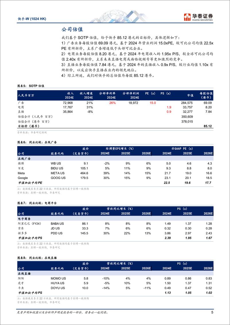 《快手-W(1024.HK)1Q营收符合预期，24年致力商家回馈-240523-华泰证券-10页》 - 第5页预览图