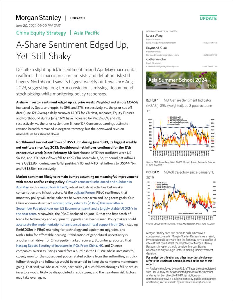 《Morgan Stanley-China Equity Strategy A-Share Sentiment Edged Up, Yet Still...-108790835》 - 第1页预览图