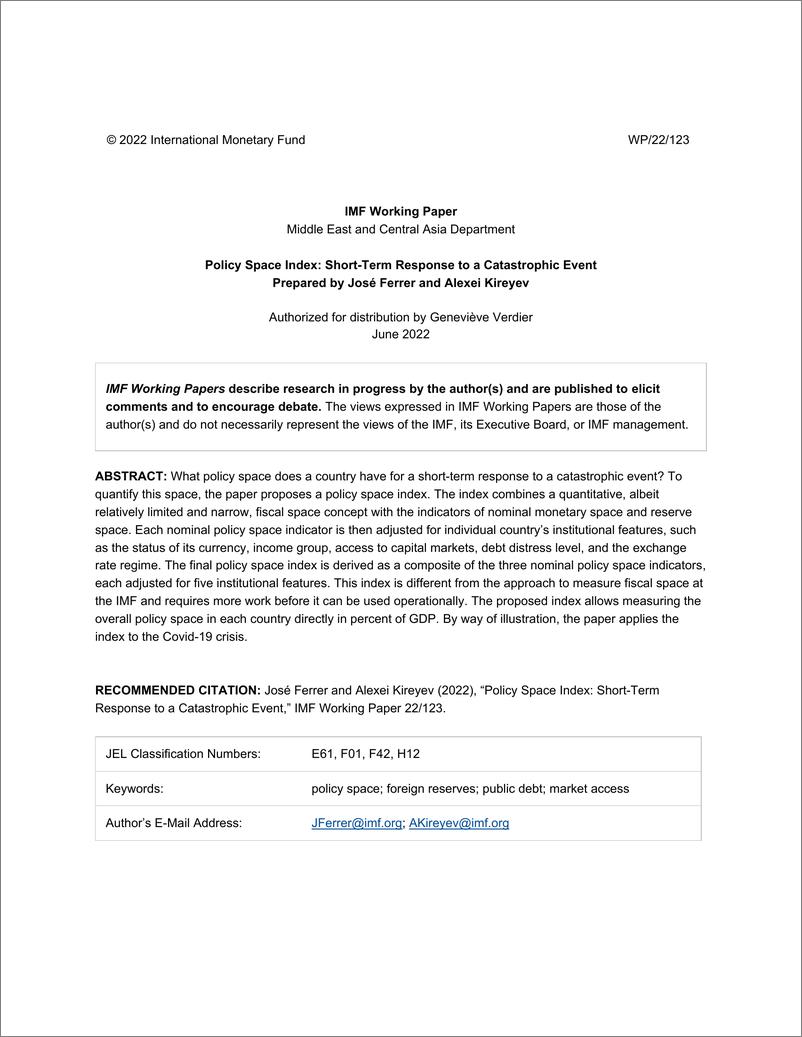 《IMF-政策空间指数：对灾难性事件的短期反应（英）-2022.6-39页》 - 第3页预览图