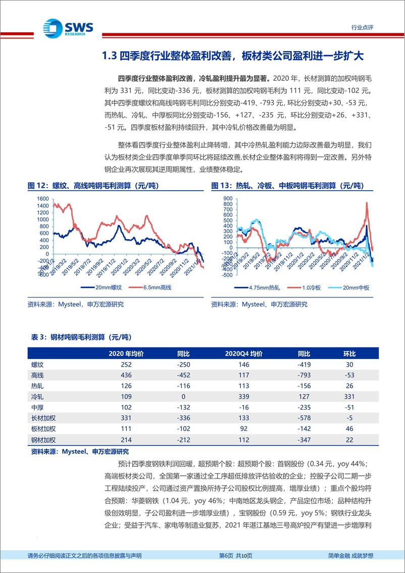 《钢铁行业2020年报业绩前瞻：板材类公司业绩持续改善，特钢业绩穿越周期-20210209-申万宏源-10页》 - 第6页预览图