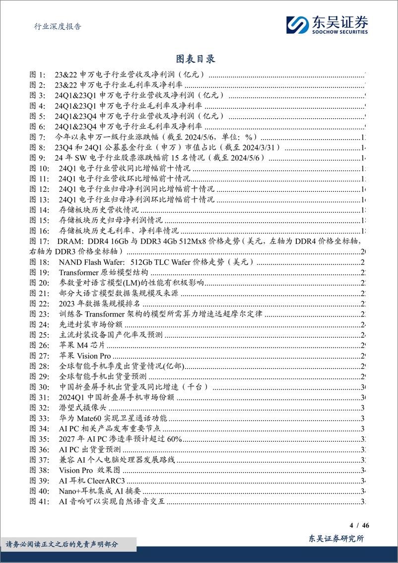 《电子行业2023年及24Q1总结展望：业绩全面回暖，关注技术创新%2b景气复苏%2b估值优势-240516-东吴证券-46页》 - 第4页预览图