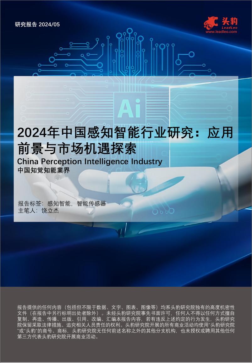 《2024年中国感知智能行业研究：应用前景与市场机遇探索-29页》 - 第1页预览图