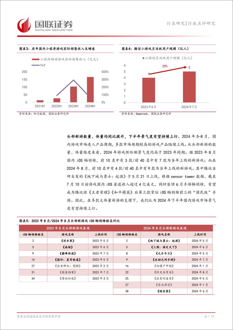 《传媒行业点评研究：游戏景气度持续上行，A股公司进入新品周期-240813-国联证券-12页》 - 第5页预览图