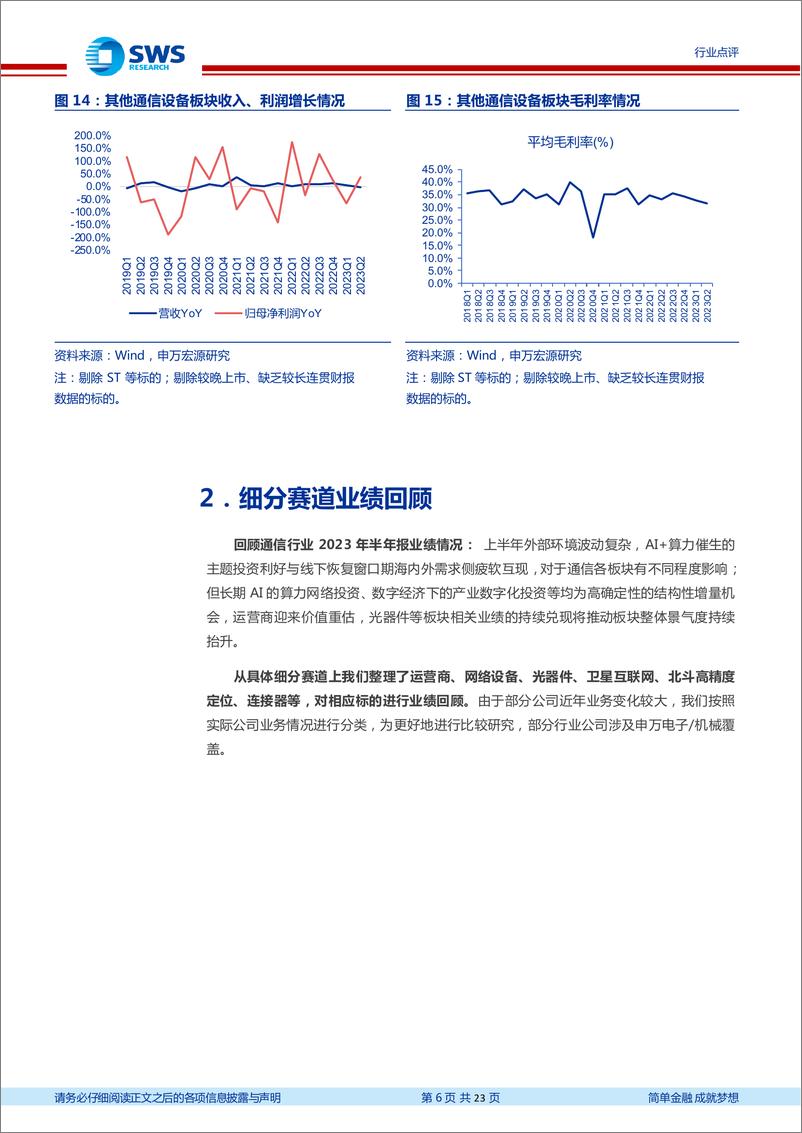 《通信行业2023年中报回顾：中报回顾，数字经济、算力等布局，继续寻找景气度与产业趋势的交集！-20230910-申万宏源-23页》 - 第7页预览图