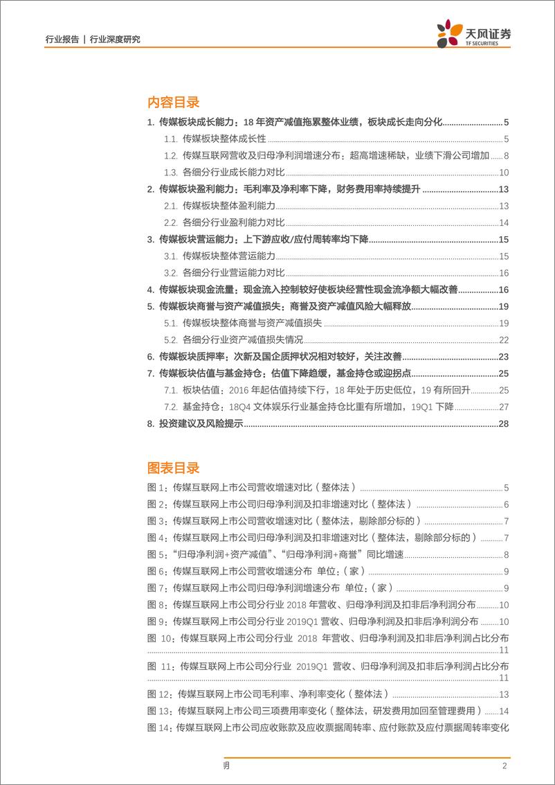 《传媒行业18年&19Q1财报总结：资产减值触业绩低谷，至暗过后关注率先改善龙头-20190515-天风证券-29页》 - 第3页预览图