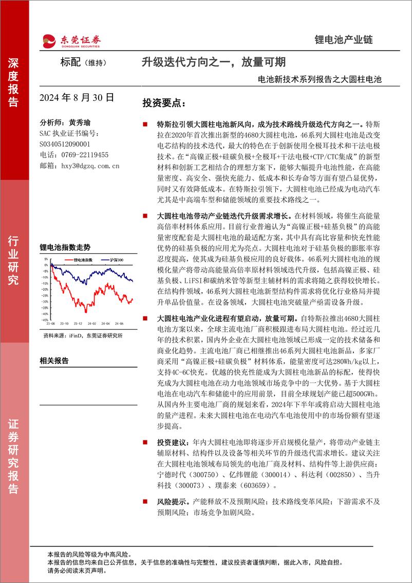 《东莞证券-电池新技术系列报告之大圆柱电池_升级迭代方向之一_放量可期》 - 第1页预览图