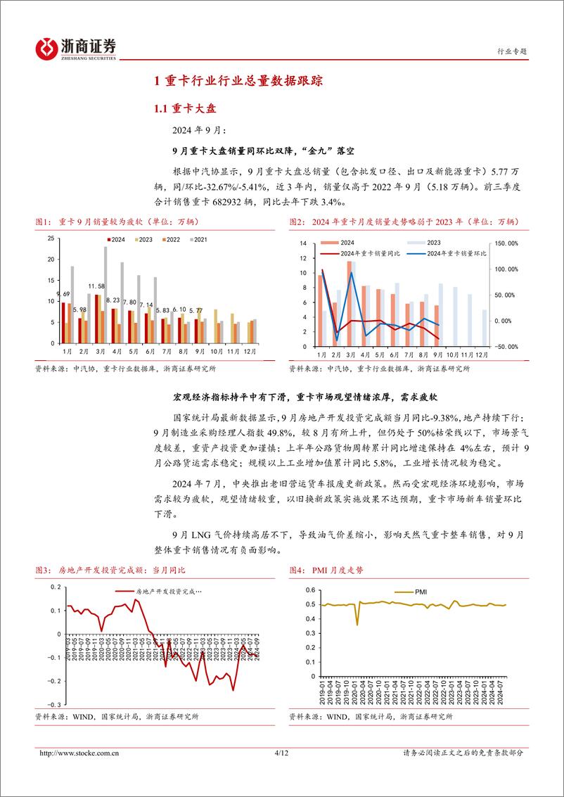 《商用车行业月报(2024年9月)-重卡：9月市场同环比下降，新能源重卡领跑大盘-241117-浙商证券-12页》 - 第4页预览图