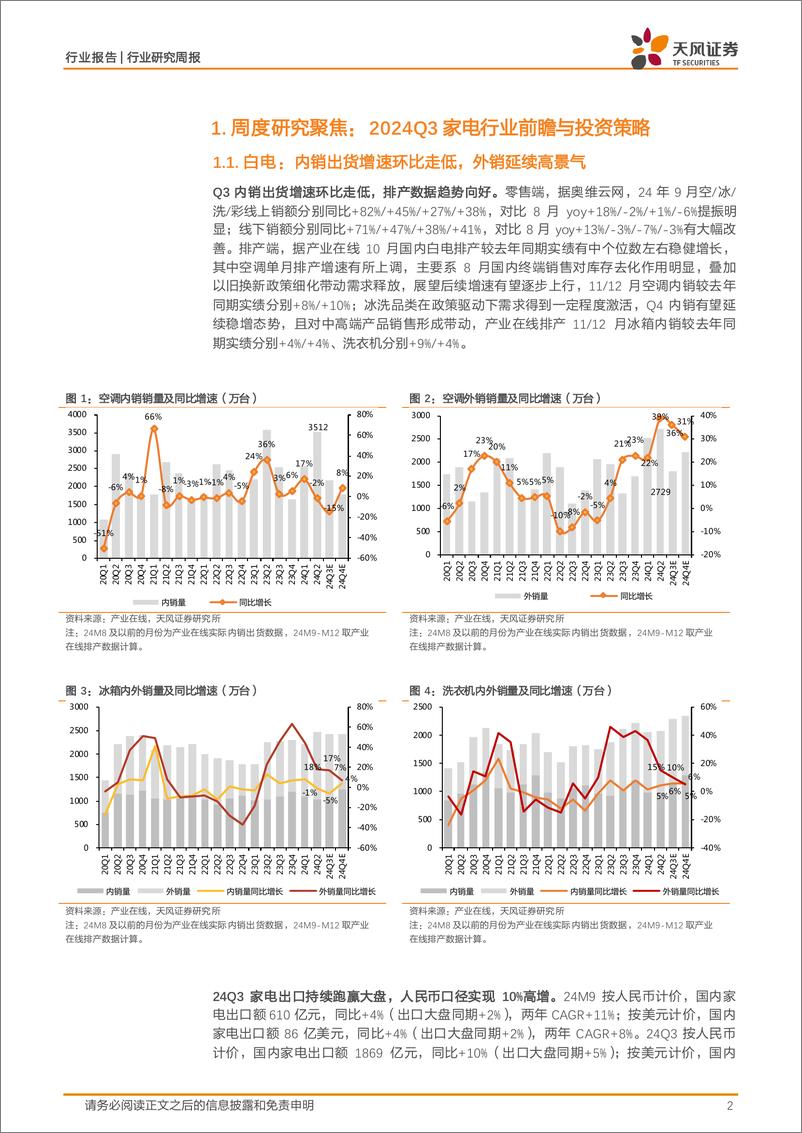 《家用电器行业24W41周度研究：2024Q3家电行业前瞻与投资策略-241025-天风证券-20页》 - 第2页预览图