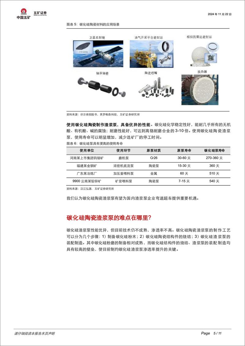 《机械设备行业：碳化硅陶瓷渣浆泵，开启行业弯道超车新引擎-241122-五矿证券-11页》 - 第5页预览图