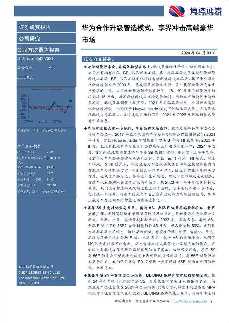 《北汽蓝谷-600733.SH-公司首次覆盖报告：华为合作升级智选模式，享界冲击高端豪华市场-20240403-信达证券-31页》 - 第2页预览图