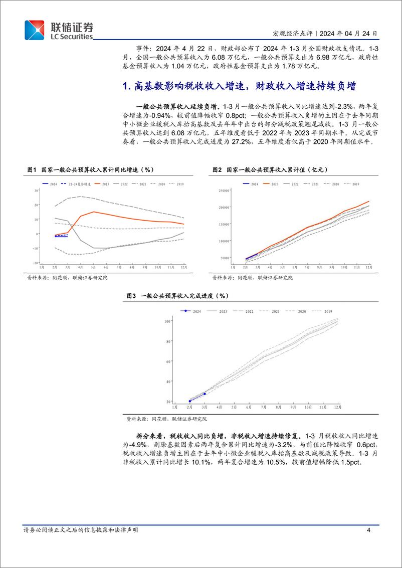 《3月财政数据解读：中央支出继续发力，地方支出节奏待提升-240424-联储证券-13页》 - 第4页预览图