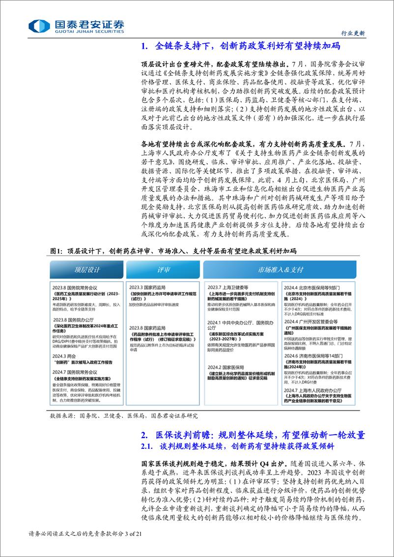 《医药行业：医保谈判在即，有望促新一轮创新药放量-241017-国泰君安-21页》 - 第3页预览图