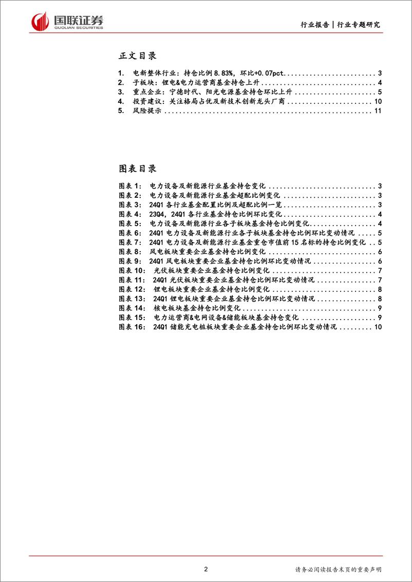 《电力设备与新能源24Q1持仓分析：电新基金持仓环比上升，锂电%26电力运营商获增持-240428-国联证券-12页》 - 第2页预览图