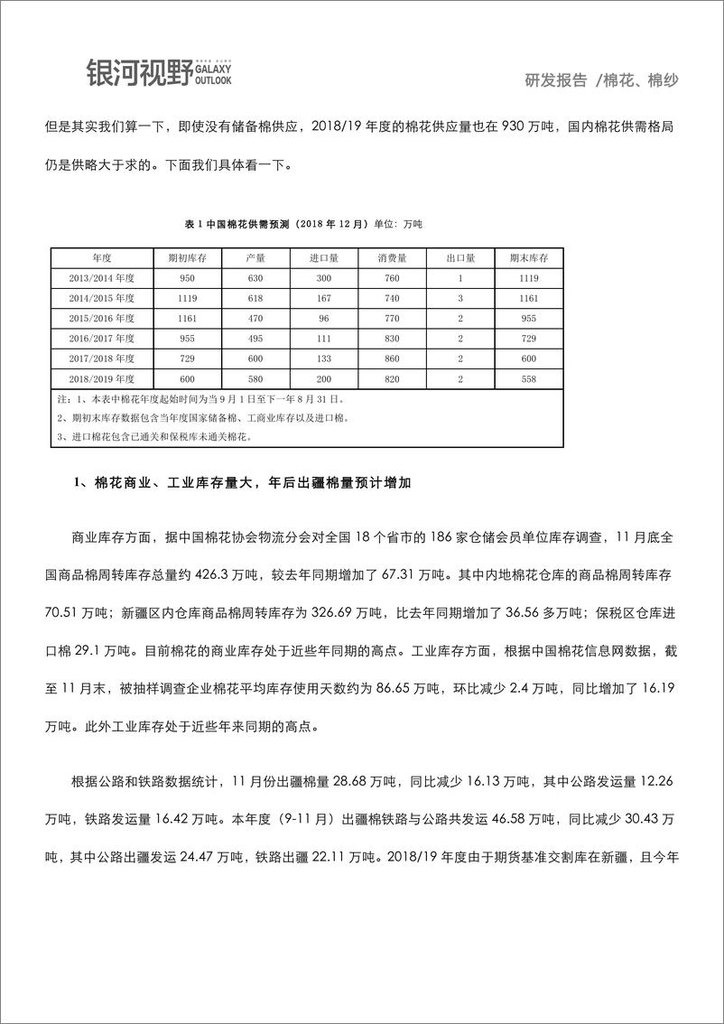 《银河期货-终端消费预期差  棉花供应变数大（纺织及衍生品）-2019.1-21页》 - 第5页预览图