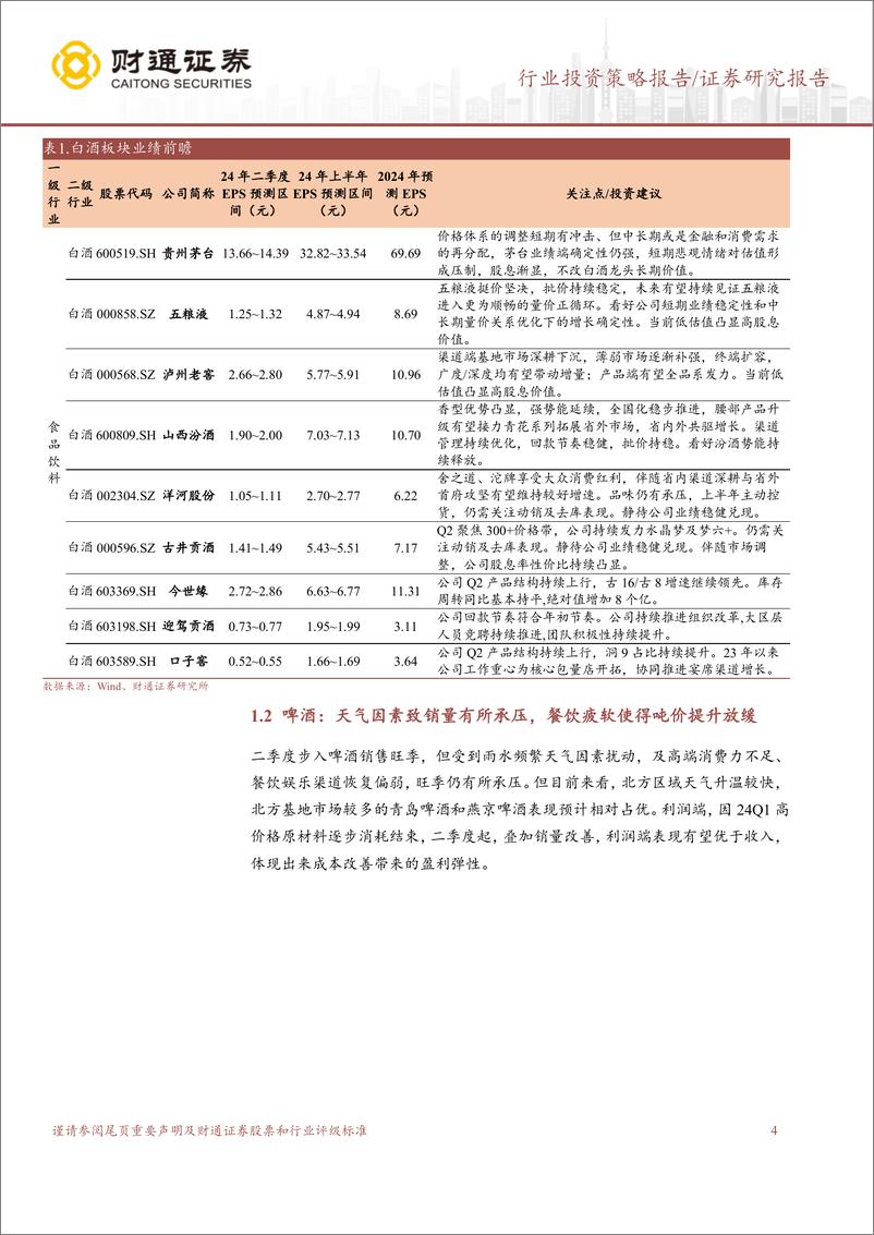 《食品饮料行业2024年半年报前瞻：关注超跌%2b绩优品种-240703-财通证券-10页》 - 第4页预览图