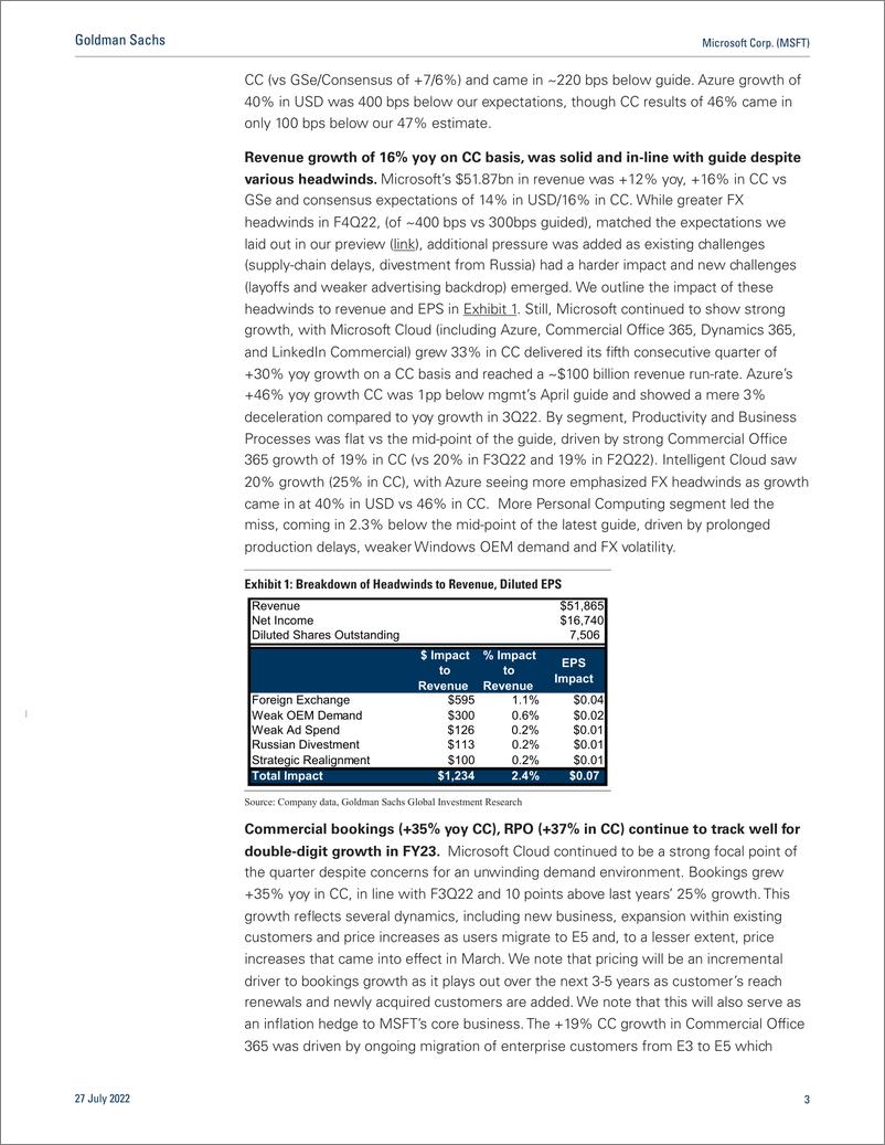 《Microsoft Corp. (MSFT PC and FX headwinds are more than offset by $100bn Cloud Revenue runrate, growing at 33% CC – F4Q22 R...(1)》 - 第4页预览图