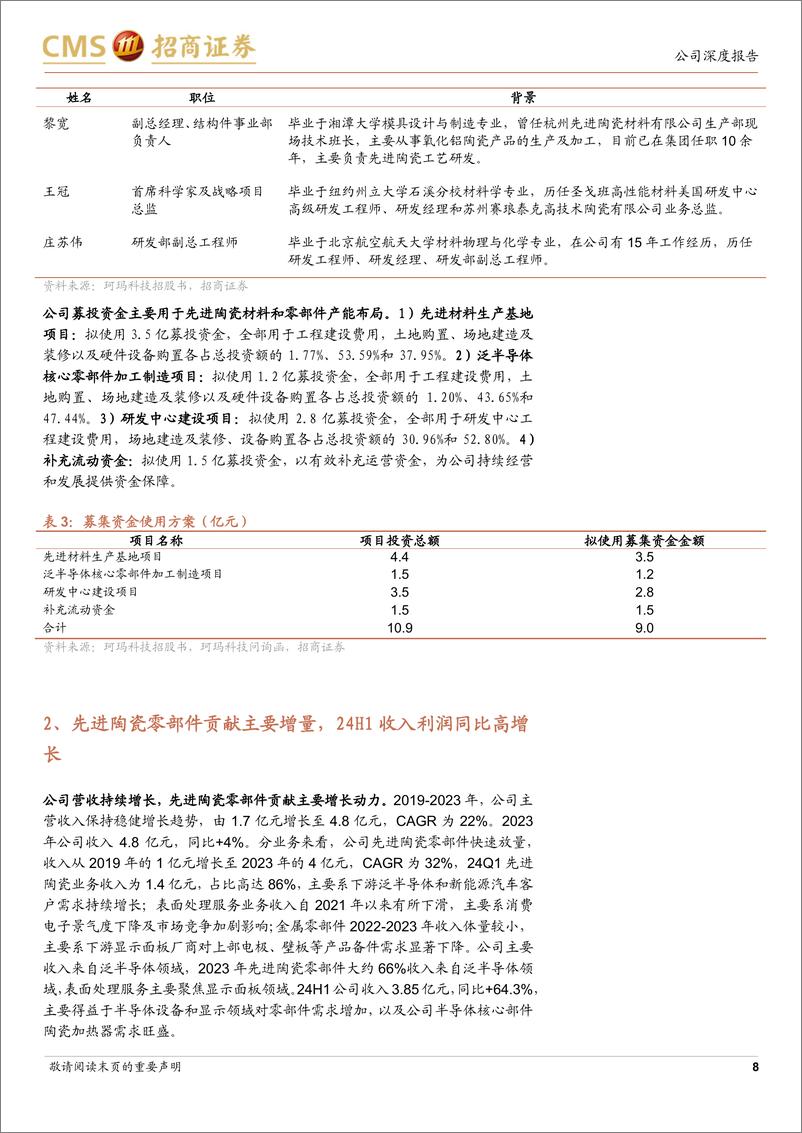 《珂玛科技(301611)新股分析：国内泛半导体先进陶瓷零部件龙头，国产化率有望持续提升-240815-招商证券-30页》 - 第8页预览图