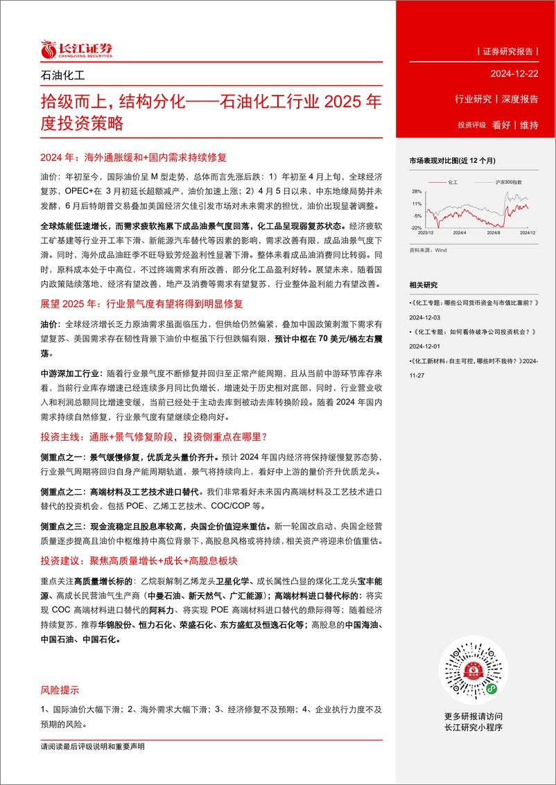 《石油化工行业2025年度投资策略：拾级而上，结构分化-241222-长江证券-55页》 - 第2页预览图