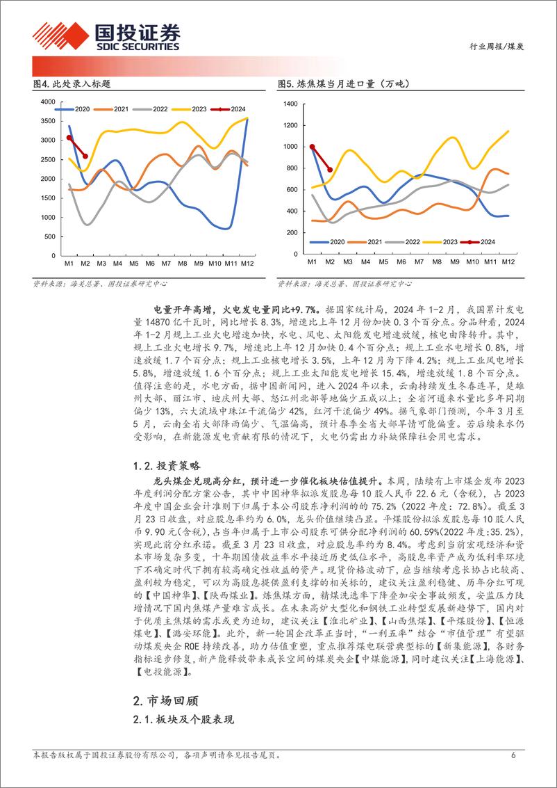 《煤炭行业周报：产量同比下滑，静待需求复苏；年报陆续发布，分红强化价值-国投证券》 - 第6页预览图