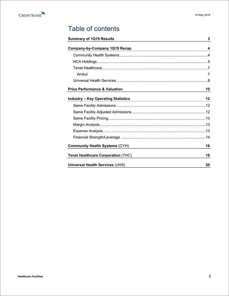 《瑞信-美股-医疗保健行业-一季度医疗设施行业总结：尽管流感比较严重，但总体结果仍喜忧参半-2019.5.10-26页》 - 第3页预览图