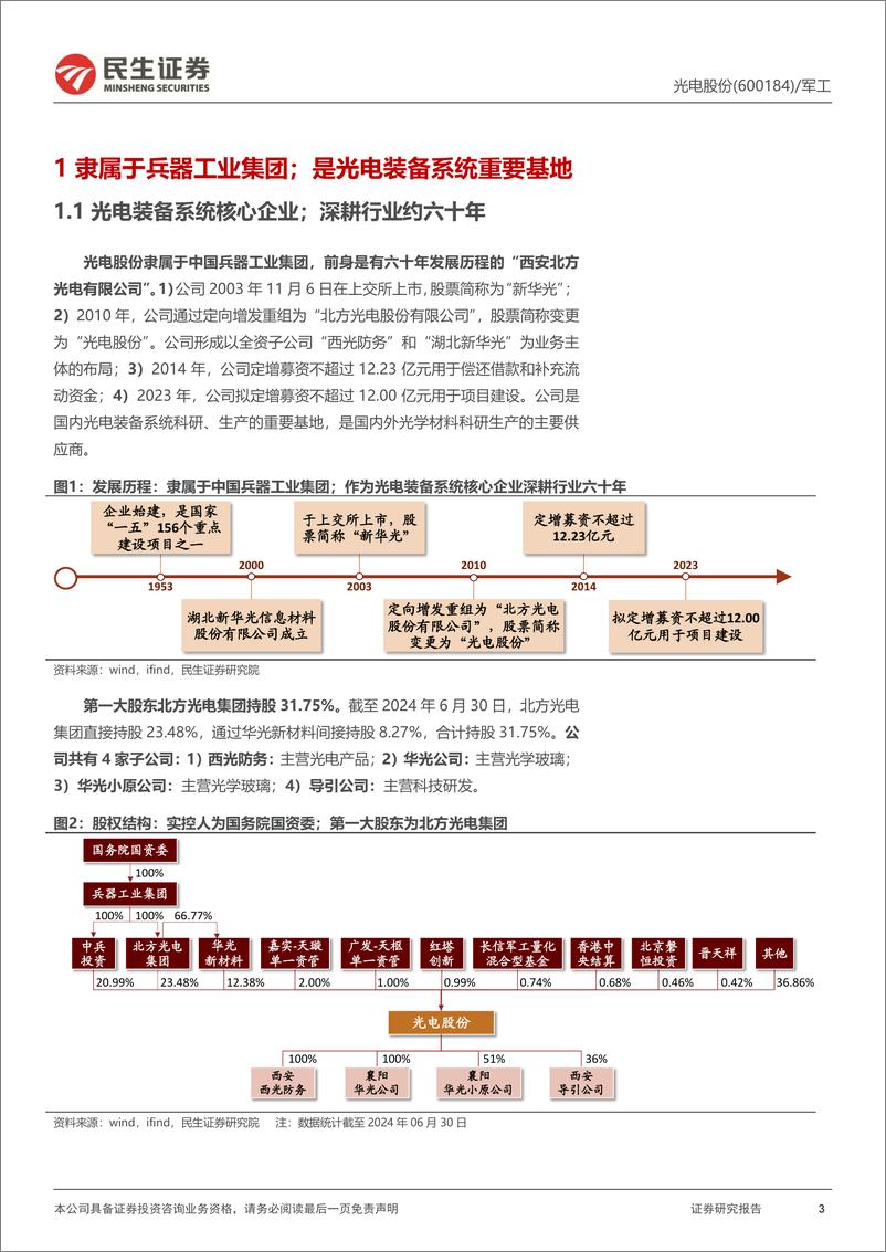 《光电股份(600184)首次覆盖报告：光电装备系统核心资产；定增扩产把握信息化发展机遇-240823-民生证券-25页》 - 第3页预览图