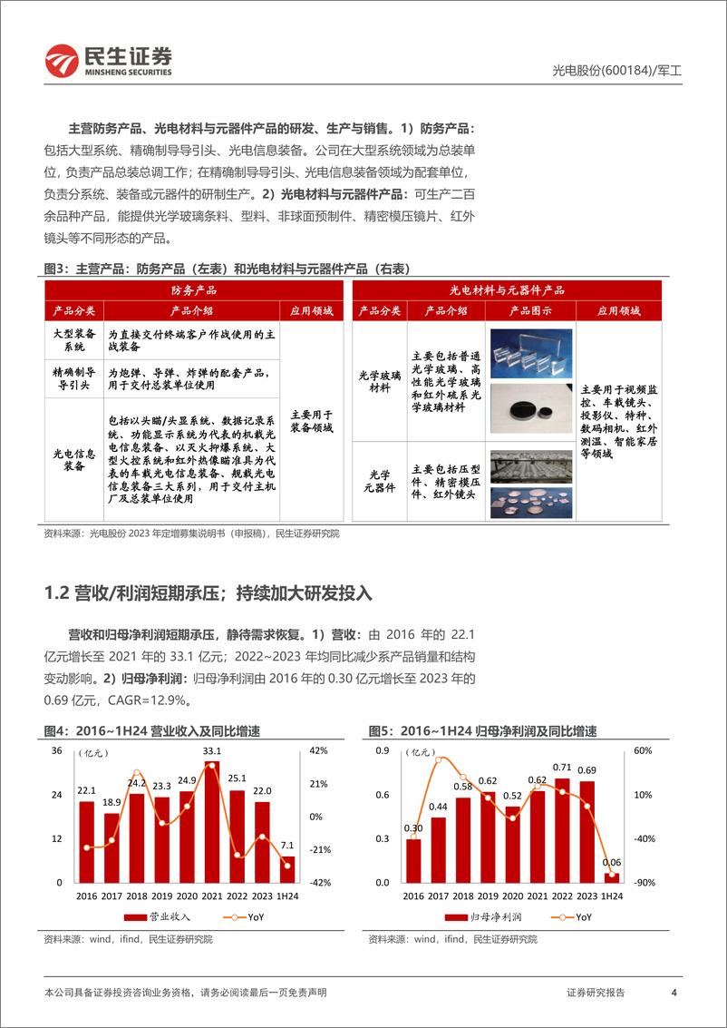 《光电股份(600184)首次覆盖报告：光电装备系统核心资产；定增扩产把握信息化发展机遇-240823-民生证券-25页》 - 第4页预览图