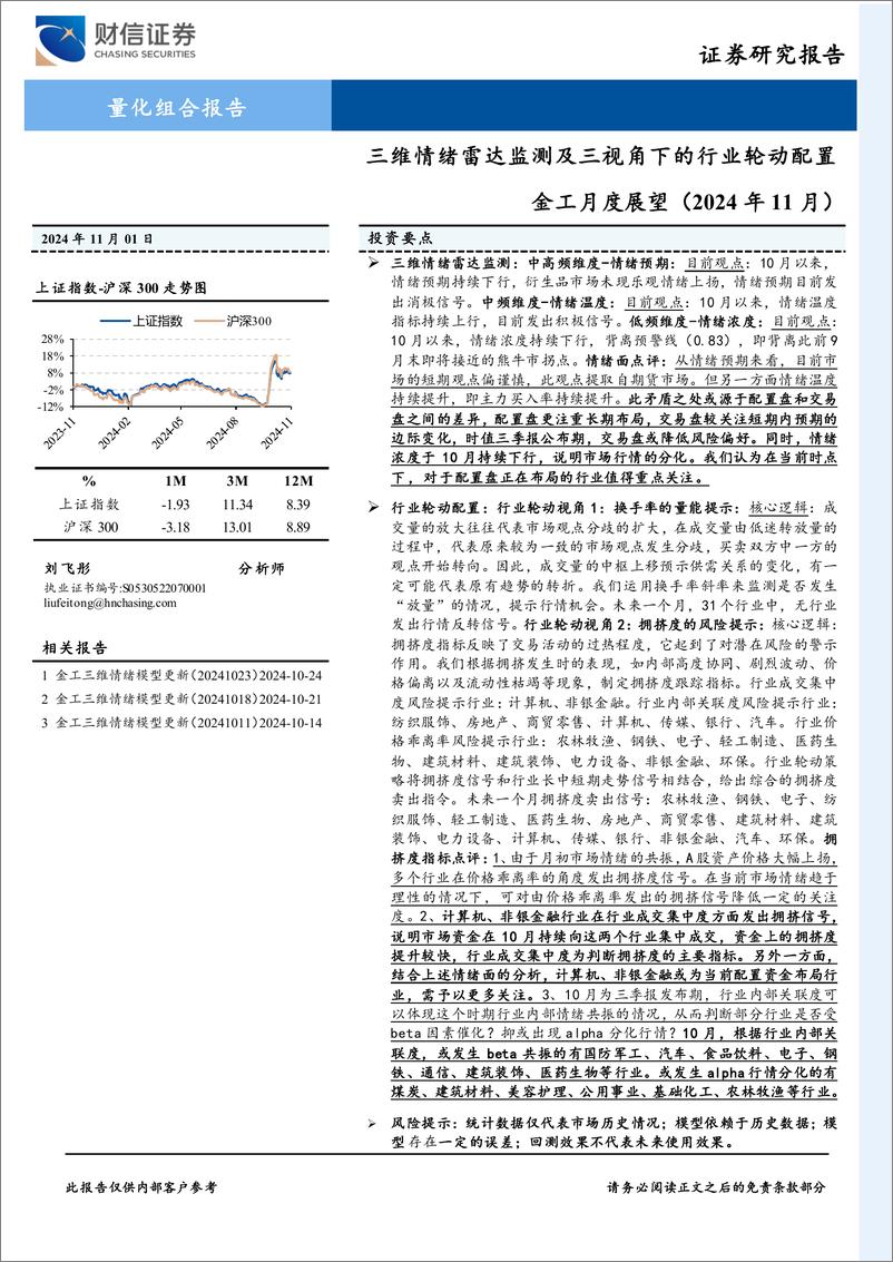 《金工月度展望(2024年11月)：三维情绪雷达监测及三视角下的行业轮动配置-241101-财信证券-10页》 - 第1页预览图