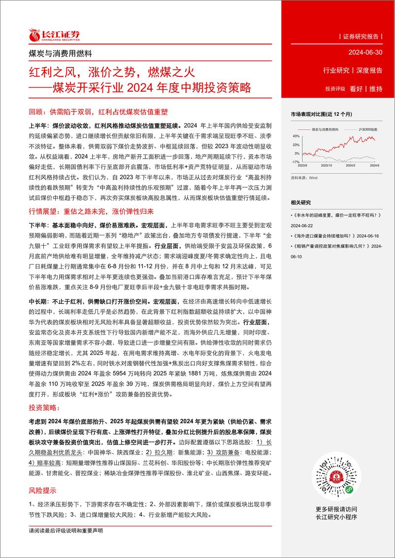 《煤炭开采行业2024年度中期投资策略：红利之风，涨价之势，燃煤之火-240630-长江证券-41页》 - 第3页预览图