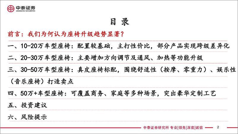 《乘用车座椅行业深度：汽车显性消费属性重要配置，23年产品升级趋势加速-中泰证券-2023.8.8-46页》 - 第3页预览图