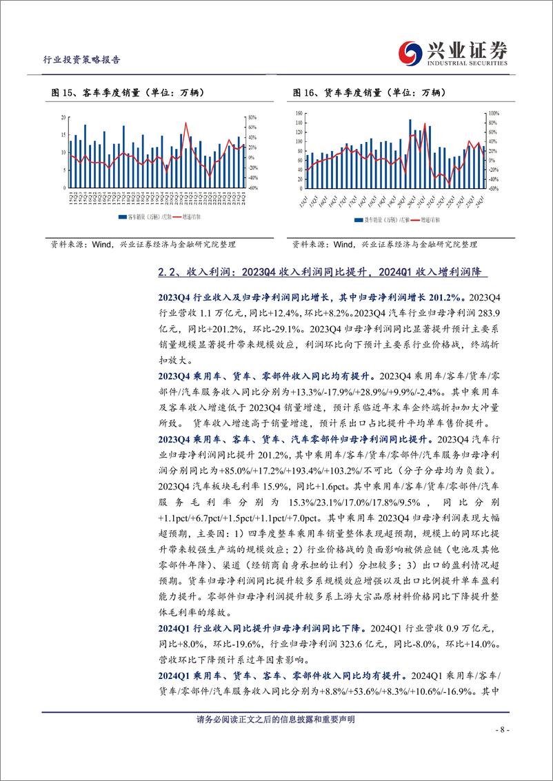 《汽车行业板块2023年报及2024一季报总结：销量及收入表现亮眼，客车板块一枝独秀-240508-兴业证券-17页》 - 第8页预览图