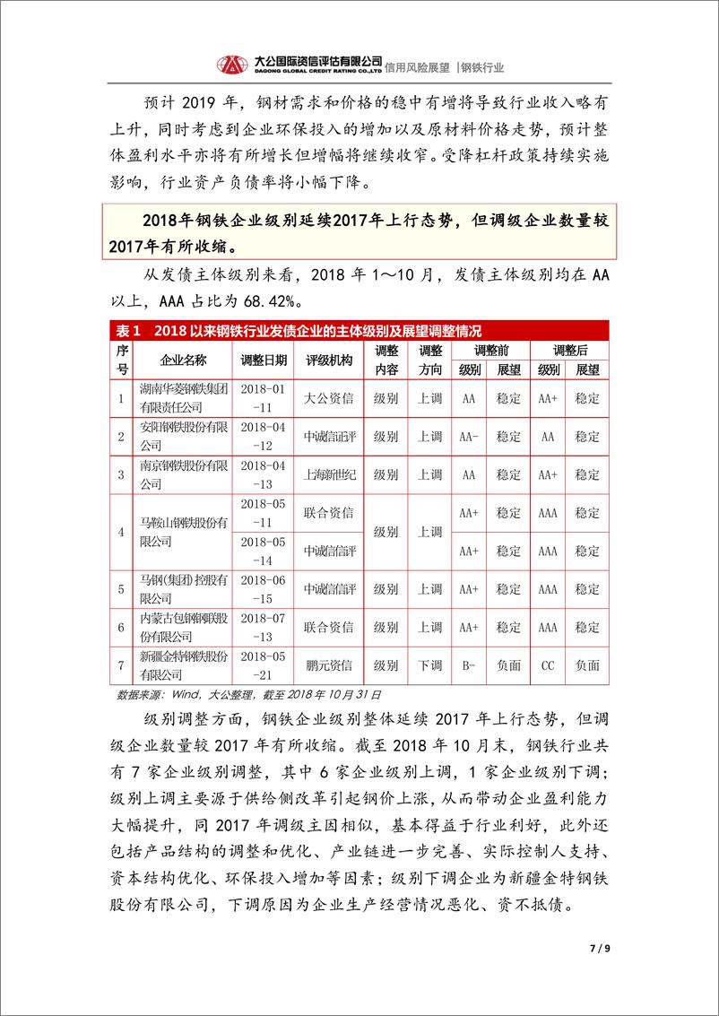 《大公国际-钢铁行业2019年信用风险展望-2019.1-9页》 - 第8页预览图