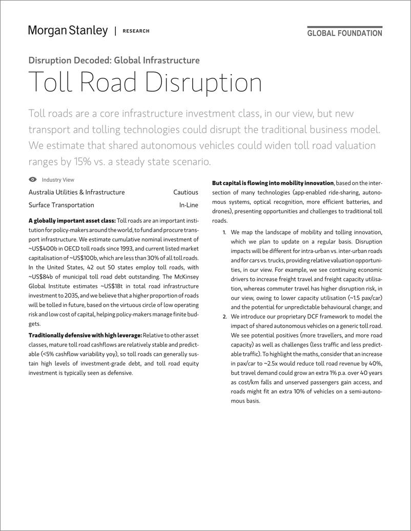 《摩根士丹利-全球-基础设施行业-全球基础设施：收费公路中断-2019.6.4-36页》 - 第4页预览图