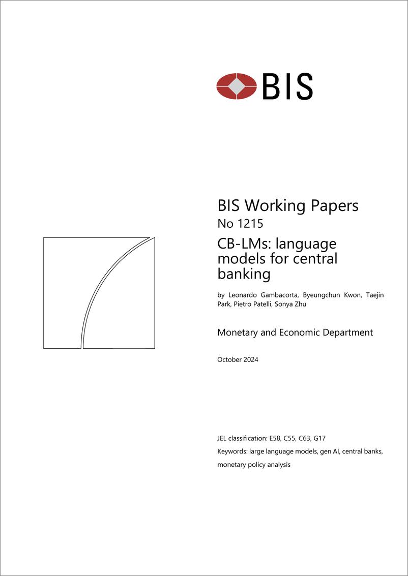 《国际清算银行-CB-LM：中央银行的语言模型（英）-2024.10-33份》 - 第1页预览图