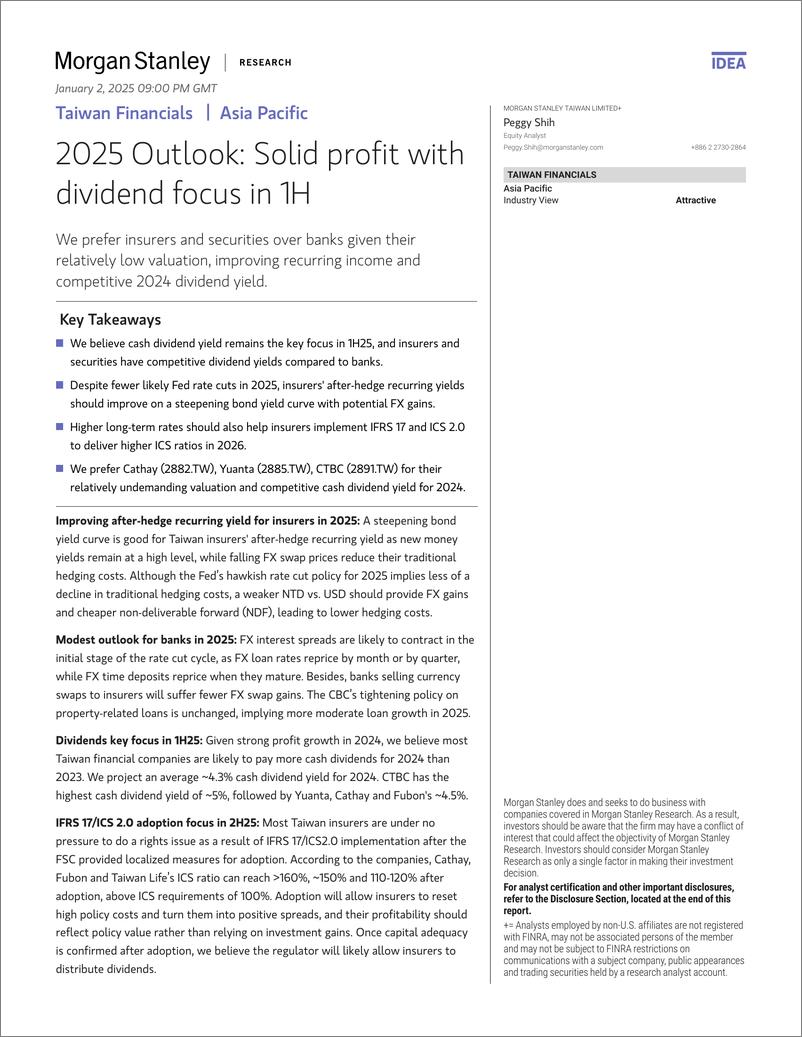 《Morgan Stanley-Taiwan Financials 2025 Outlook Solid profit with dividend ...-112569593》 - 第1页预览图