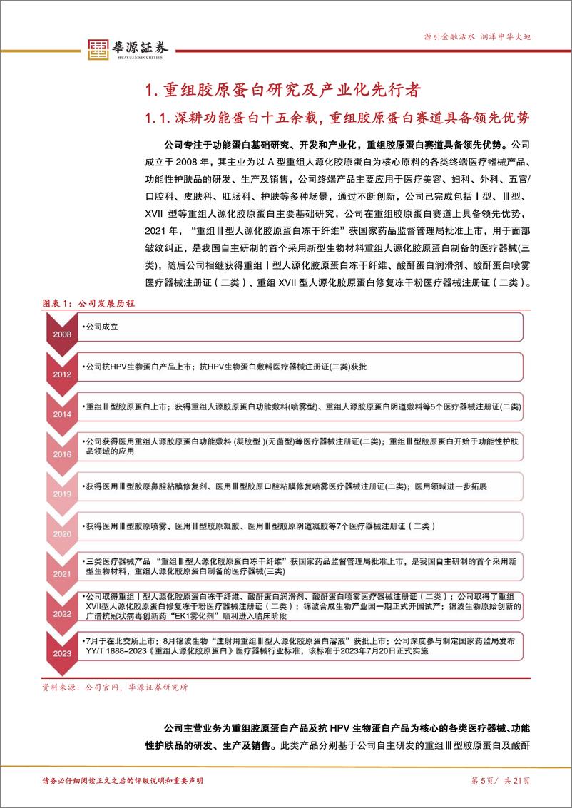 《锦波生物(832982)重组胶原蛋白研究及产业化先行者，未来增长可期-241119-华源证券-21页》 - 第5页预览图