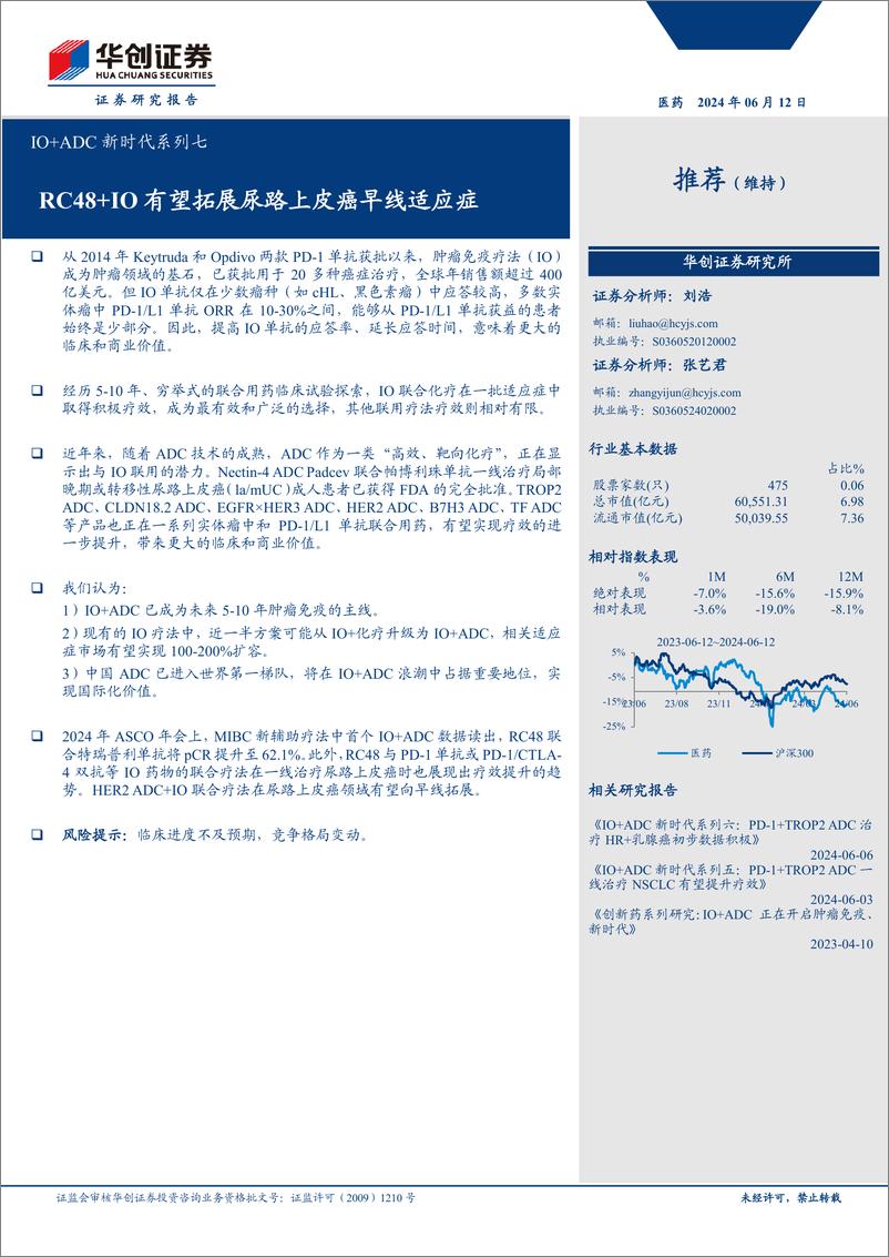 《医药行业IO%2bADC新时代系列七：RC48%2bIO有望拓展尿路上皮癌早线适应症-240612-华创证券-13页》 - 第1页预览图