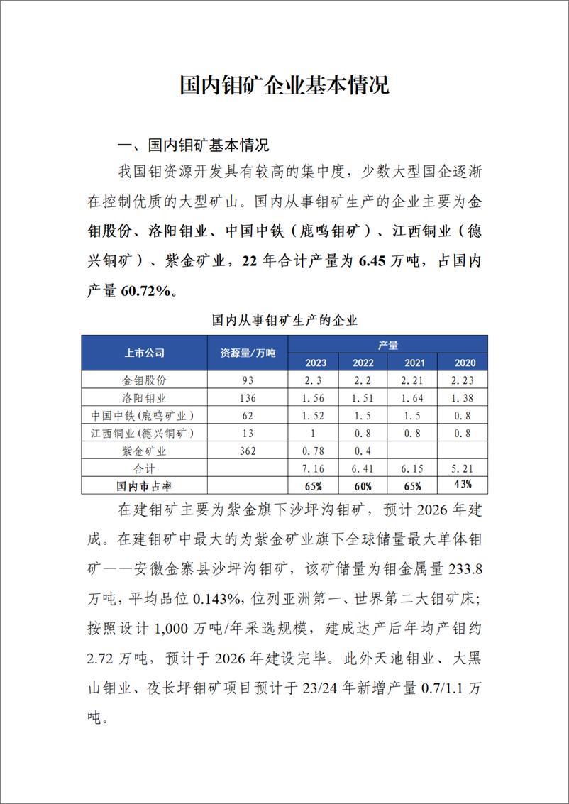 《国内钼矿企业基本情况》 - 第1页预览图