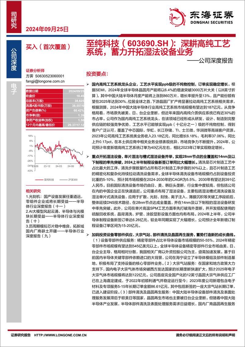 《至纯科技(603690)公司深度报告：深耕高纯工艺系统，蓄力开拓湿法设备业务-240925-东海证券-39页》 - 第1页预览图