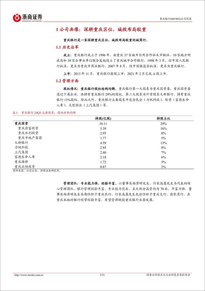 《重庆银行(601963)首次覆盖报告：城投特色银行，化债受益标的-241114-浙商证券-21页》 - 第5页预览图